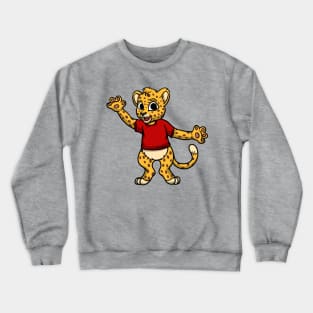 Cute Anthropomorphic Human-like Cartoon Character Young Leopard in Clothes Crewneck Sweatshirt